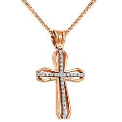 Ροζ χρυσός γυναικείος βαπτιστικός σταυρός Κ14 με αλυσίδα